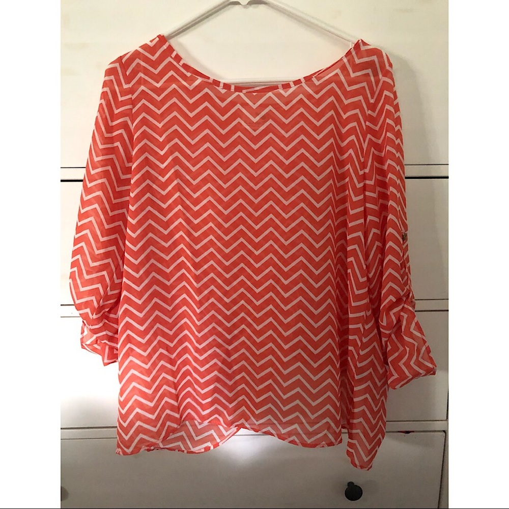 Cut away back orange and white striped blouse